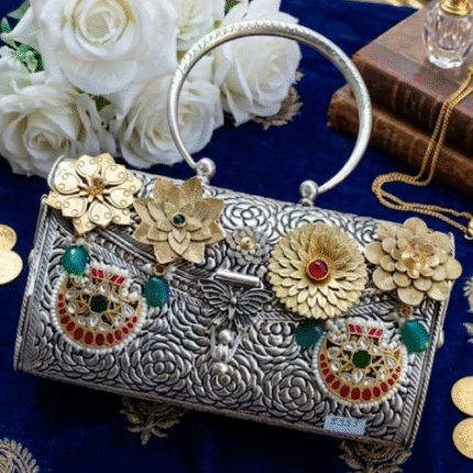 Traditional Silver Kundan Filigree Bag